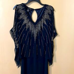 JKARA Navy Beaded Long Evening Gown Size 8 Wedding Formal Event